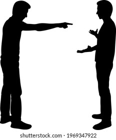 silhouette of a man accusing another man