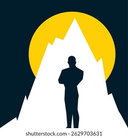 Silhouette of a man against a mountain and sun in honor of Father's Day