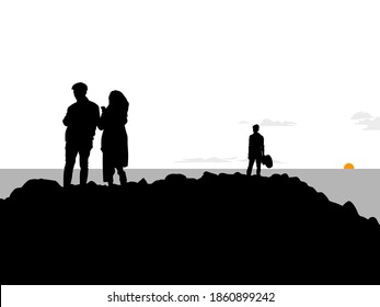 silhouette of a man alone while someone else is a couple