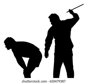 Silhouette Of A Man Applying Corporal Punishment On Teenage Boy