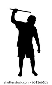 Silhouette of a man applying corporal punishment with cane