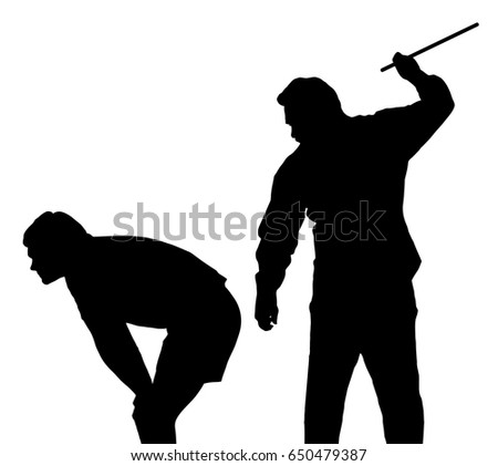 Silhouette of a man applying corporal punishment on teenage boy