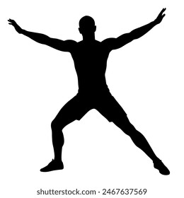Silhouette of a man with arms outstretched on white background