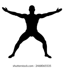 Silhouette of a man with arms outstretched on white background