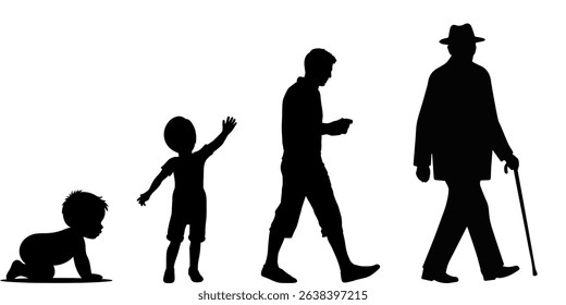 silhouette of a man from baby to old man