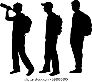 Silhouette of a man with backpack - traveler.