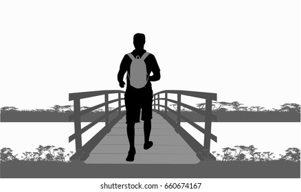 Silhouette Of A Man With Backpack - Traveler.