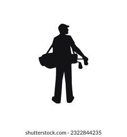 Silhouette of a man with a bag carrying golf on a white background. Vector illustration