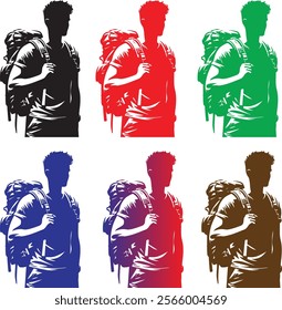 silhouette of man with bag pack, vector illustration isolated on white background