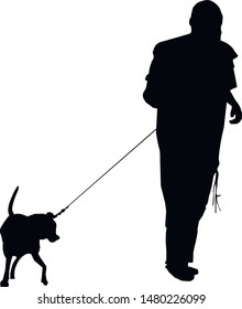 Silhouette of a man in a bale. A Jew walks with a dog. Religious Jew in a traditional costume. Hasid. Isolated vector illustration.