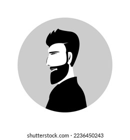 Silhouette of a man with a beard and haircut on a light background.