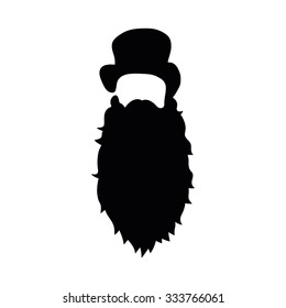 Silhouette. Man with beard and in hat. Black isolated object on white background.