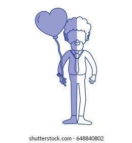 silhouette man with beard and heart balloon in the hand