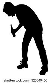 Silhouette of a man with a beer bottle, drunk man vomit