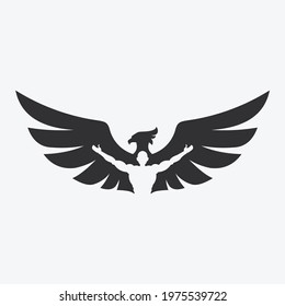 Silhouette of man in bird's coat of arms, logo design template vector