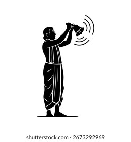 Silueta de un hombre que sopla una concha, creando ondas de sonido.