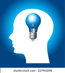Silhouette of man with blue bulb. vector illustration