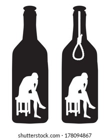 silhouette of a man in a bottle and rope loop 