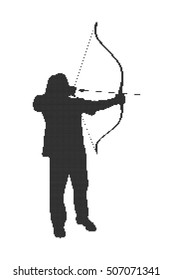 Silhouette of a man with a bow and arrow. Archer, bowman vector illustration, isolated on a white background