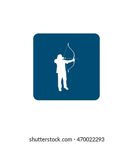 Silhouette of a man with a bow and arrow flat design icon. Archer, bowman vector illustration, isolated on a white background