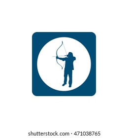 Silhouette of a man with a bow and arrow flat design icon. Archer, bowman vector illustration