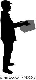 Silhouette of a man with box.