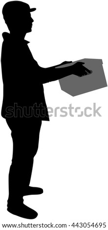 Silhouette of a man with box.