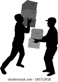 Silhouette of a man with boxes
