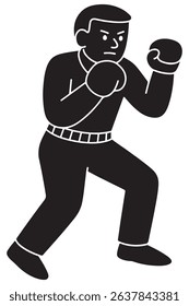Silhouette of a man boxing with fists up in a defensive stance, boxer silhouette