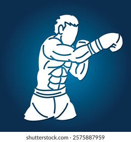 Silhouette A Man Boxing Kickboxing Muay Thai Boxer Punching Action Cartoon Sport Graphic Vector