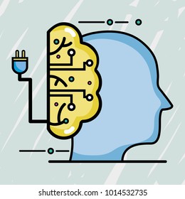 silhouette man with brain circuits connection