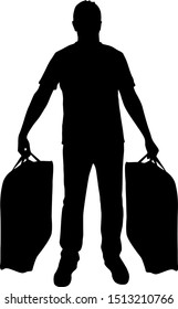 Silhouette of a man with a briefcase in hand, on a white background