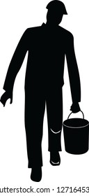 silhouette man with a bucket