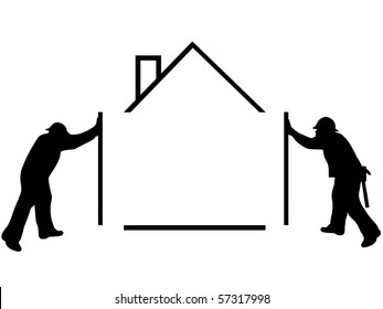 Silhouette Of A Man Building A House