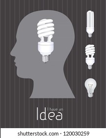 Silhouette of man with bulb representing an idea, vector illustration