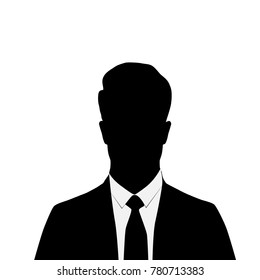 Silhouette of man, business profile avatar, black color, isolated on white background