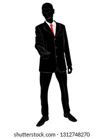 Silhouette of a man in a business suit giving a hand.