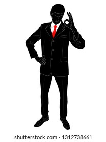 Silhouette of a man in a business suit showing that all is well.Everything is OK.