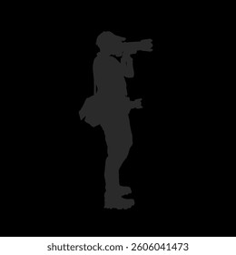 silhouette of a man with a camera taking pictures with a camera without a background