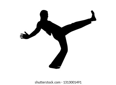 Silhouette a man with Capoeira Chapa or Push Kick