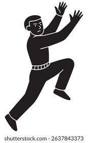 Silhouette of a man catching an invisible football while leaping