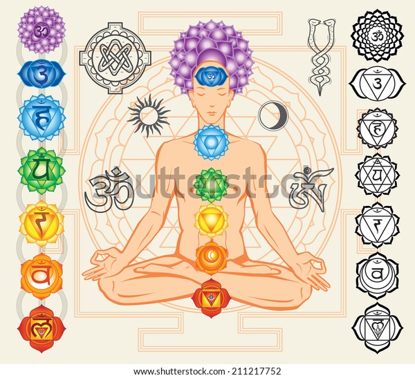 Silhouette Man Chakras Esoteric Symbols Stock Vector (royalty Free 