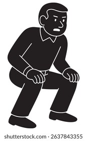 Silhouette of a man checking surroundings in a low-squat position