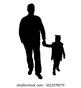 silhouette of a man with a child on a white background, isolated, vector