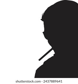 A silhouette of a man with a cigarette in his mouth