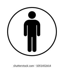 A silhouette of a man in a circle filled with white