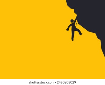 Silhouette of a man climbing the mountain. Isolated Vector Illustration