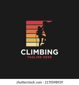 Silhouette Man climbing on a cliff graphic vector.