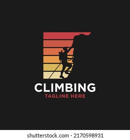 Silhouette Man climbing on a cliff graphic vector.