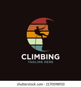 Silhouette Man climbing on a cliff graphic vector.